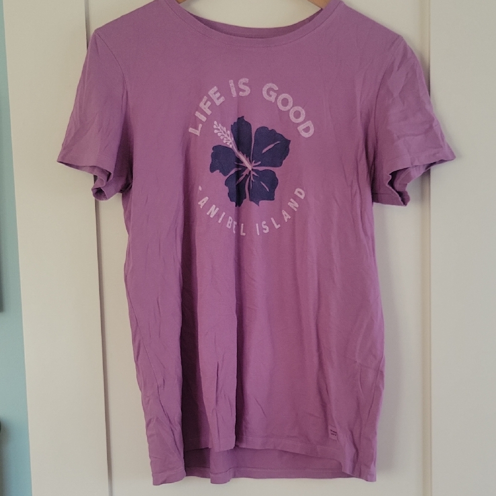 Life Is Good Lavender Tee with Floral Graphic